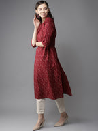 HERE&NOW Women Maroon & Off-White Printed Straight Kurta | Grocsy