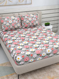 DREAM WEAVERZ Silver & Pink Pure Cotton Floral Queen Bedsheet with 2 Pillow Covers | Grocsy