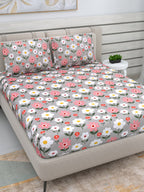 DREAM WEAVERZ Silver & Pink Pure Cotton Floral Queen Bedsheet with 2 Pillow Covers | Grocsy