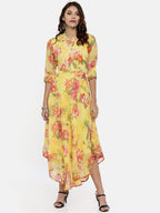 Souchii Yellow Printed Maxi Dress | Grocsy