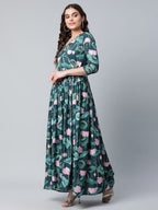 Ahalyaa Women Dark Green Crepe Digital Print Dress | Grocsy