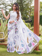 Tikhi Imli White Floral Printed Saree | Grocsy