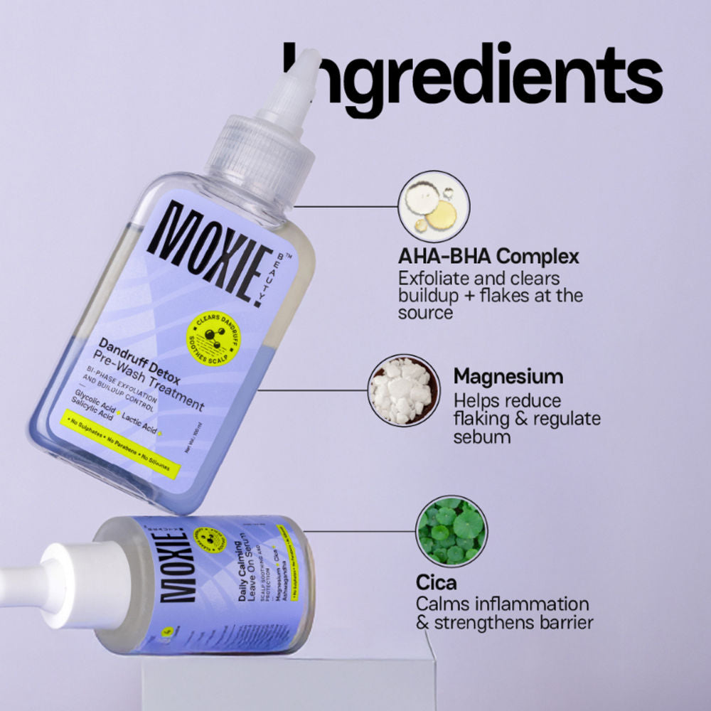 Moxie Beauty Anti-Dandruff Treatment Duo - Pre-wash Exfoliant & Leave-On Serum | Grocsy