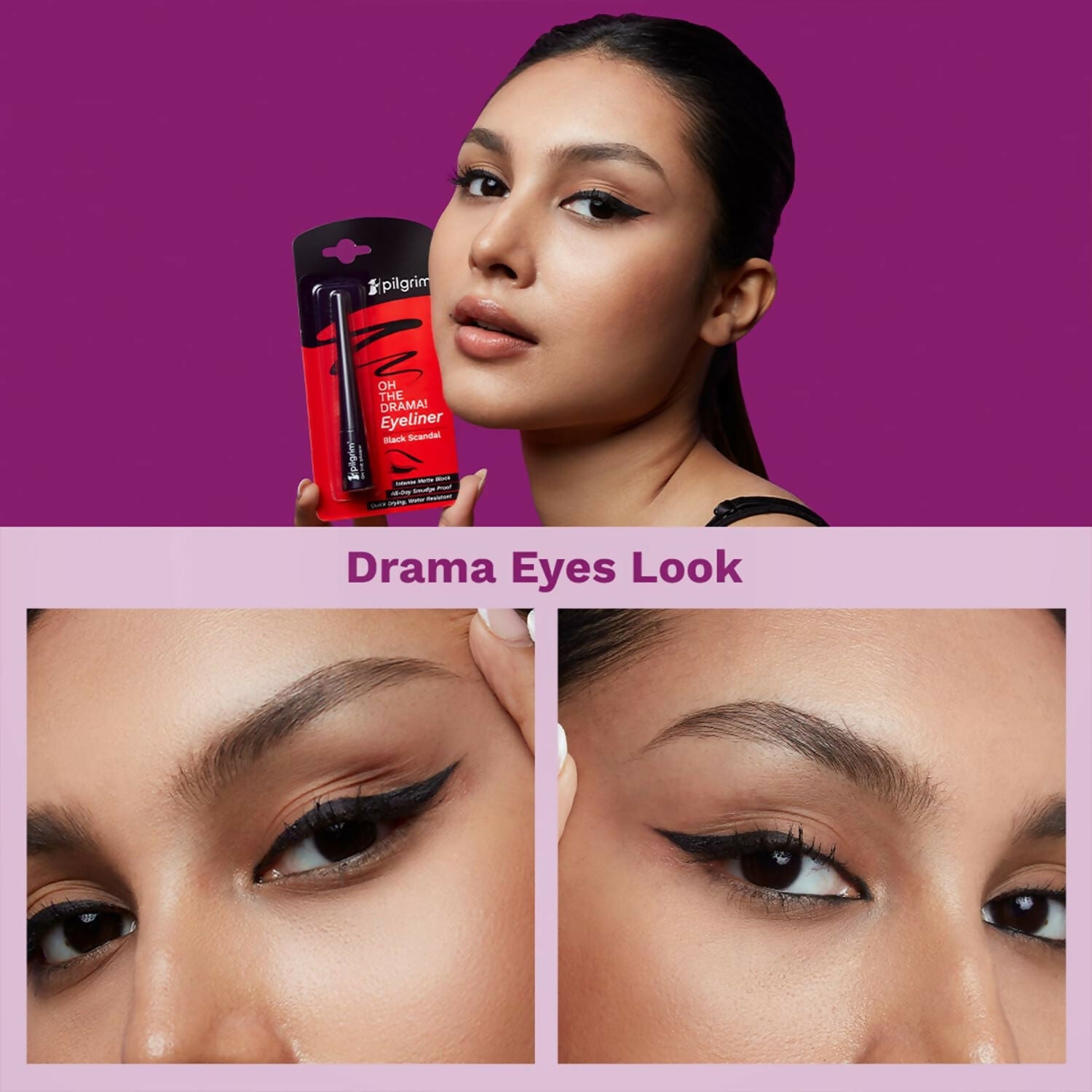 Pilgrim Metallic Eyeliner Black Scandal, Long Lasting & Smudge Proof Enriched With Argan Oil | Grocsy