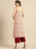 Sangria Women White & Rust Red Printed Cotton Kurta | Grocsy