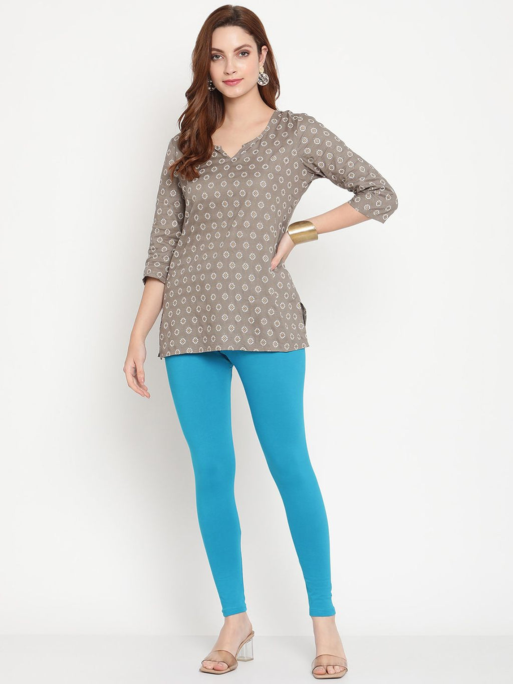 TAG 7 Women Pack Of 2 Pink and Blue Solid Comfort-Fit Ankle-Length Leggings | Grocsy