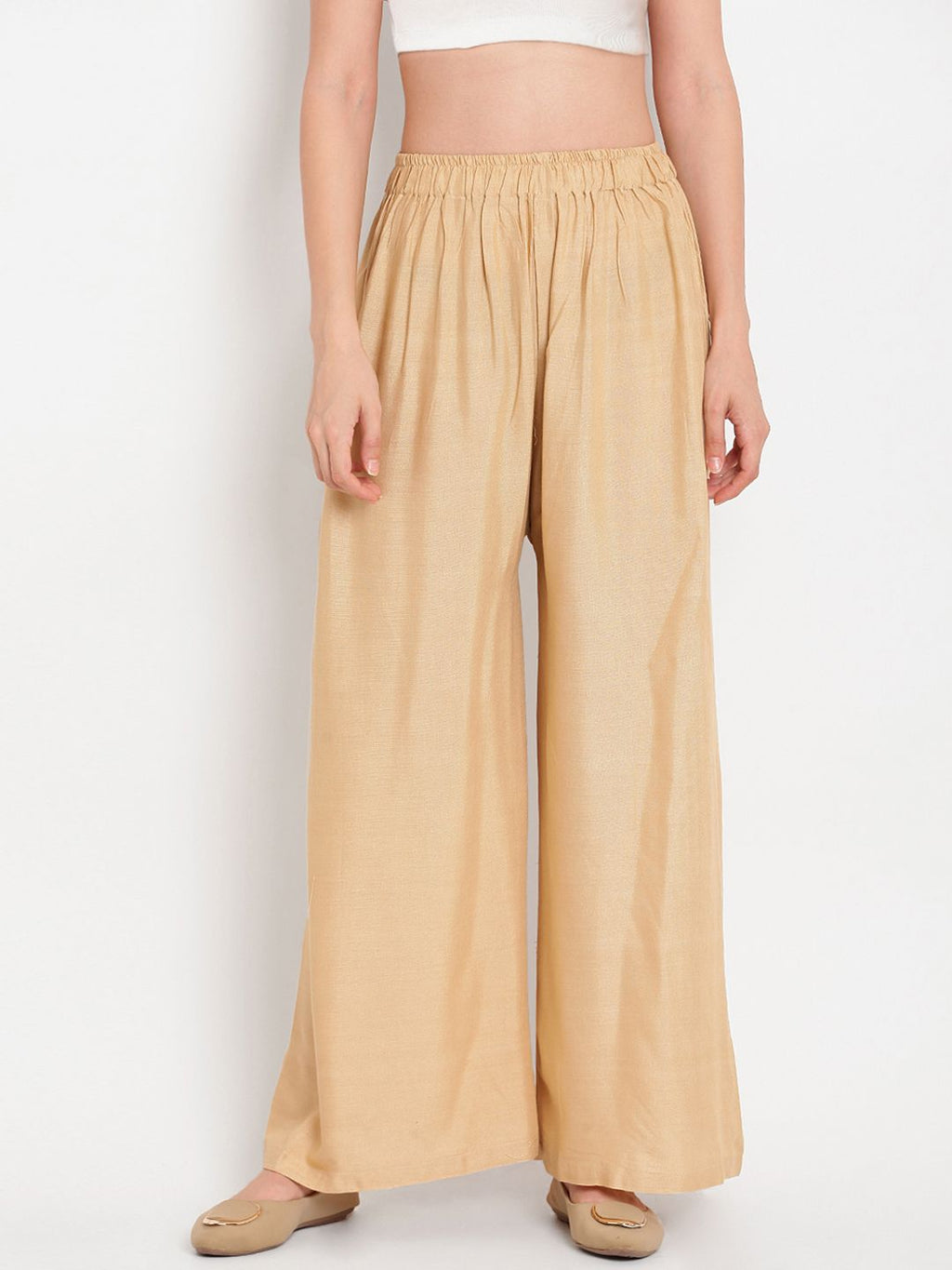 TAG 7 Women Pack Of 2 Black & Beige Solid Flared Palazzos | Grocsy