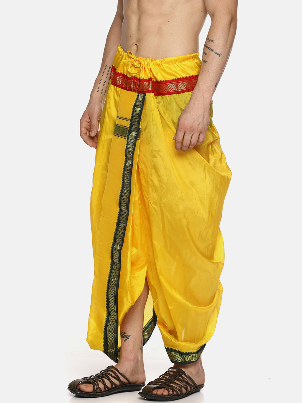 Sethukrishna Men Yellow Solid Readymade Dhoti Pants | Grocsy