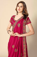 Pink Chinon Embroidered Saree with Unstitched Blouse Piece - Roozal | Grocsy