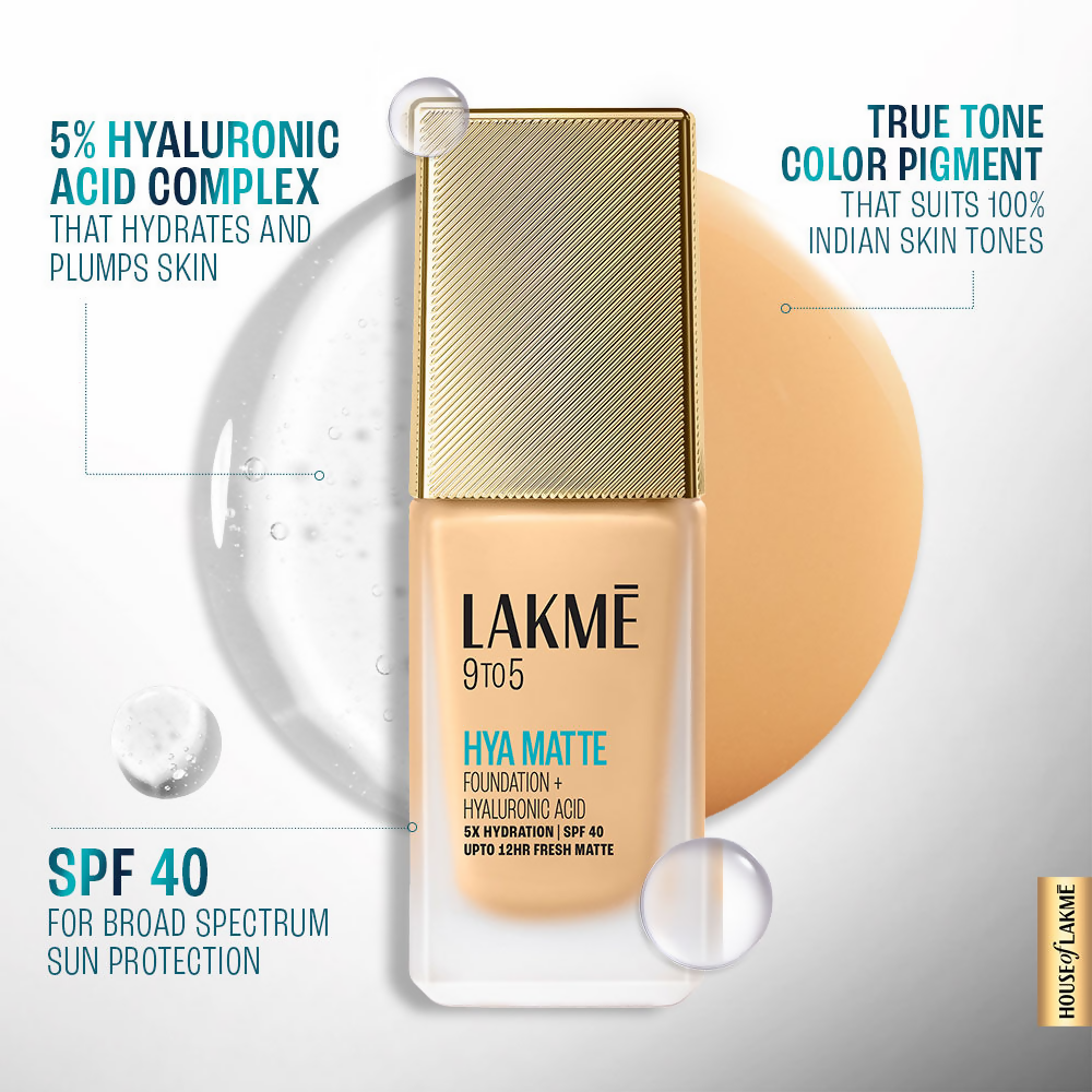 Lakme 9to5 Hya Matte Foundation + Hyaluronic Acid - Warm Natural | Grocsy