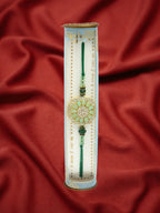 NVR Men Green Stone-Studded Rakhi With Roli Chawal | Grocsy