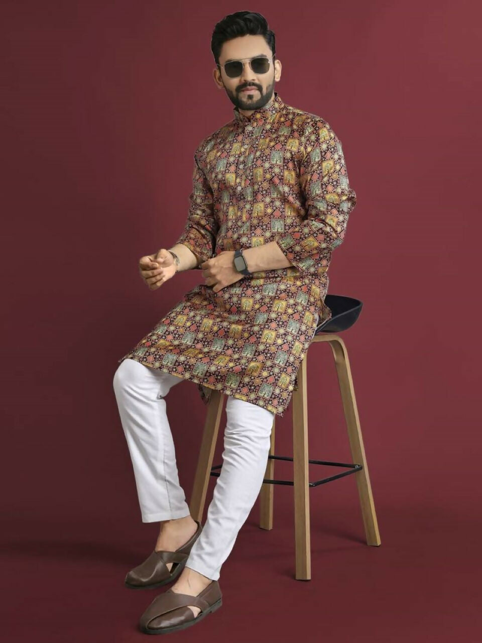 Anaita Multicolour Printed Pure Silk Straight Kurta | Grocsy