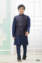 Raivat Ethnic Art Silk Embroidery Work 3 Pics Jacket Set In Navy Blue Colour | Grocsy