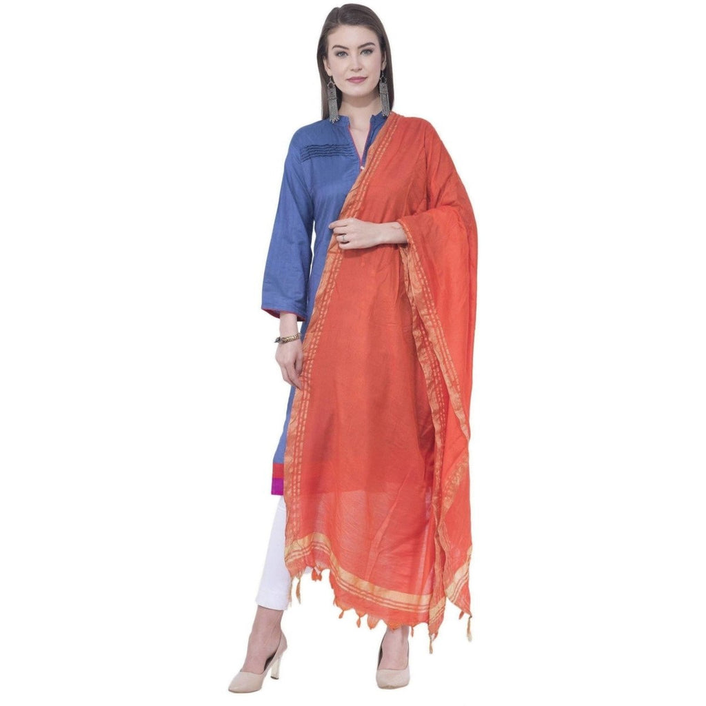 A R Silk Orange Color Golden border Cotton Dupattas & Chunnis | Grocsy