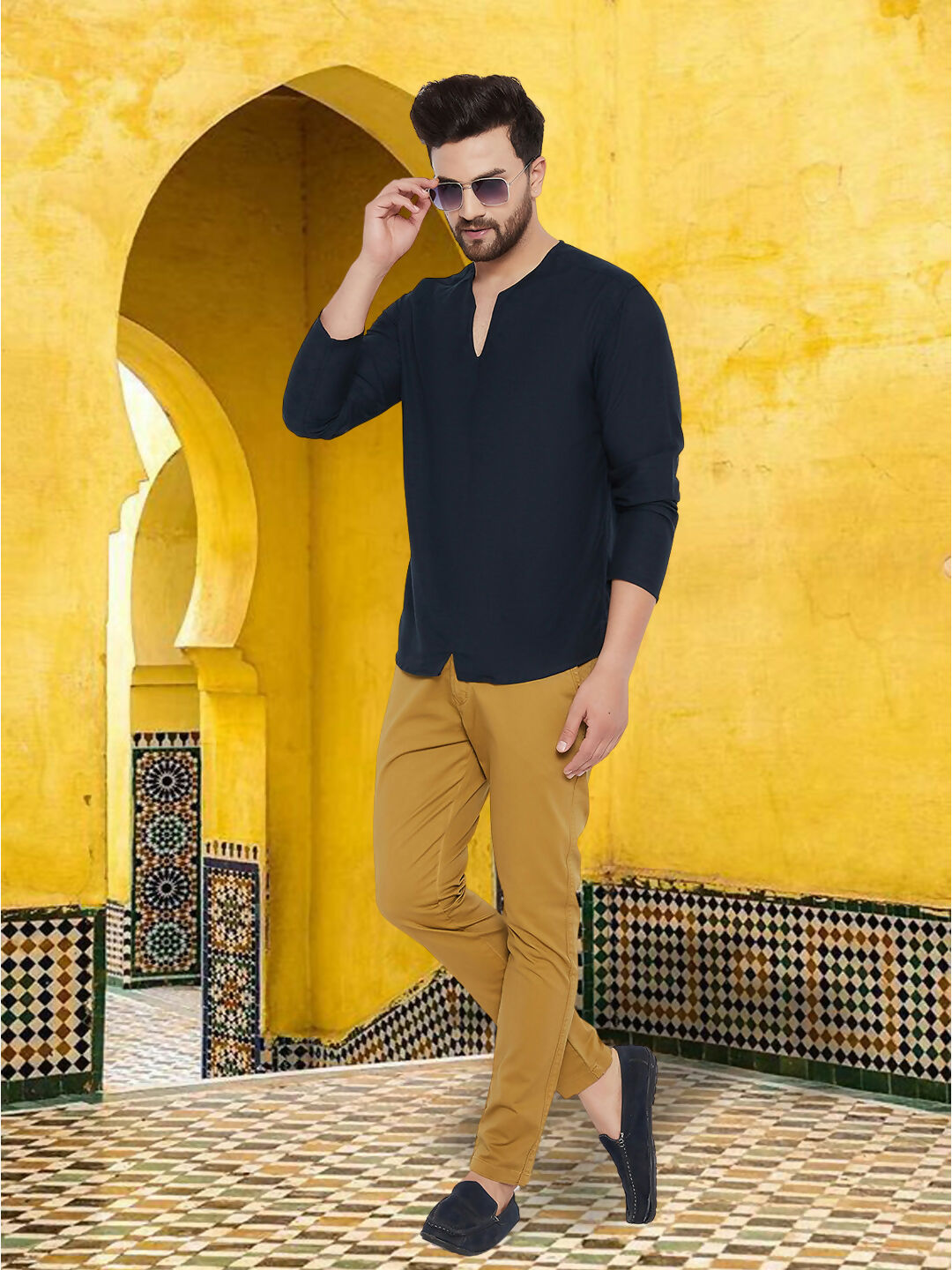 Even Apparels Men's Pure Cotton Blue Kurta | Grocsy