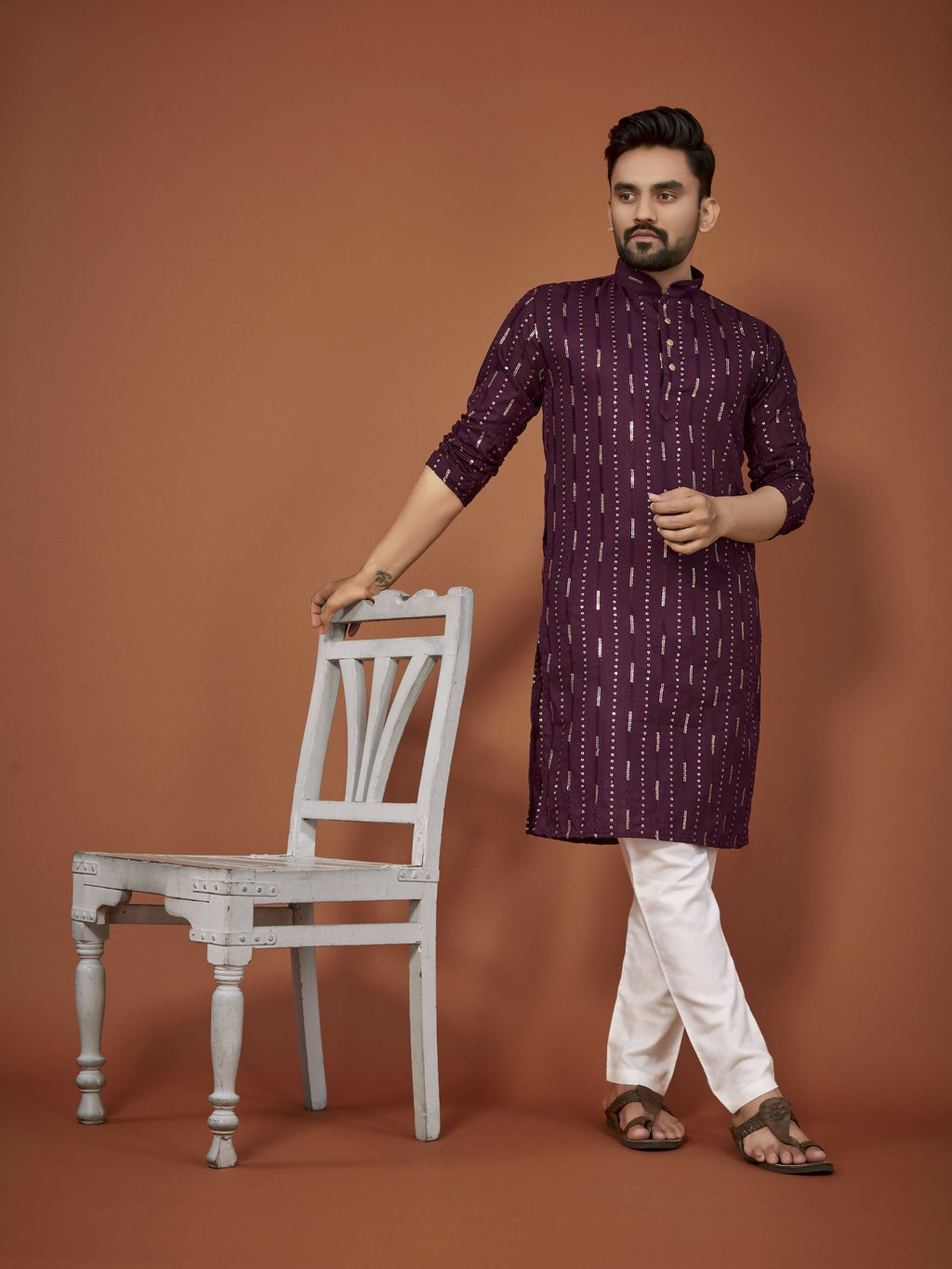 Anaita Purple Embroidered Cotton Straight Kurta | Grocsy