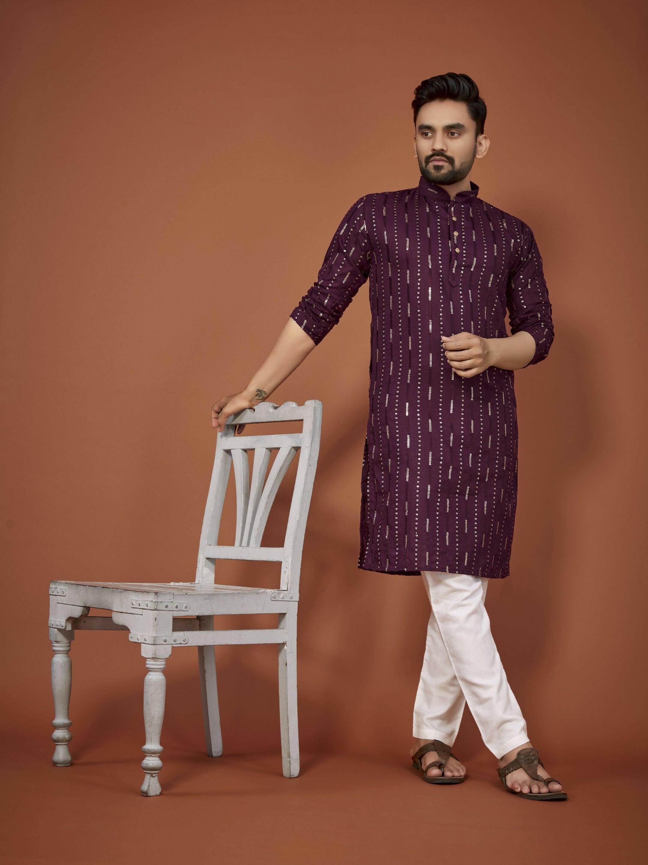 Anaita Purple Embroidered Cotton Straight Kurta | Grocsy