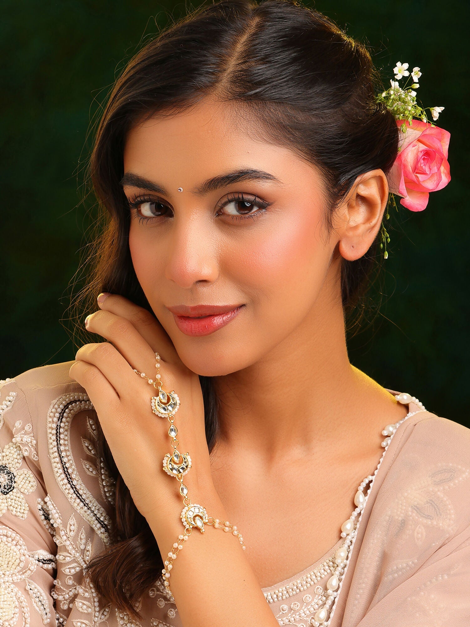 Ruby Raang Moon Pearl Hand Chain | Grocsy