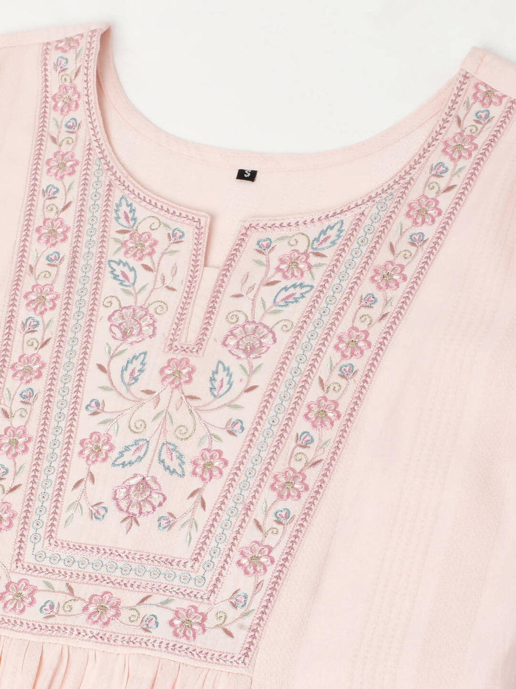 Peach Viscose Rayon Yoke Embroidered A-line Top - Tarini | Grocsy
