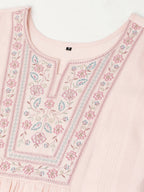 Peach Viscose Rayon Yoke Embroidered A-line Top - Tarini | Grocsy