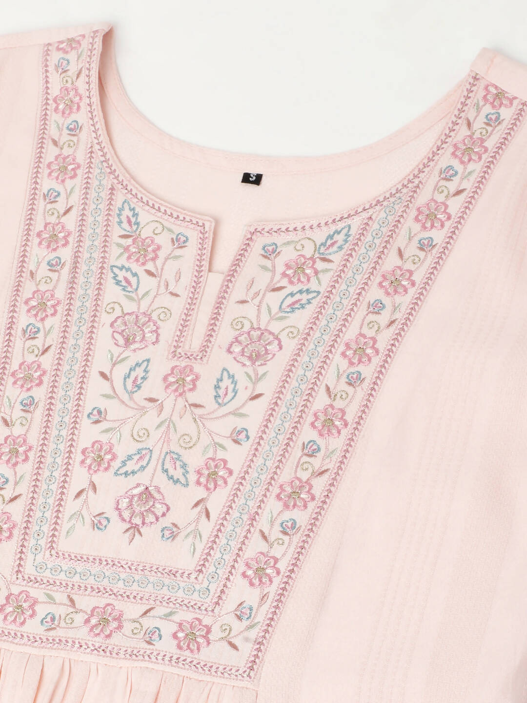 Peach Viscose Rayon Yoke Embroidered A-line Top - Tarini | Grocsy