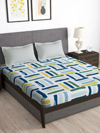 Story@home Arena White & Blue Geometric Printed 180 TC Queen Bedsheet & 2 Pillow Covers | Grocsy