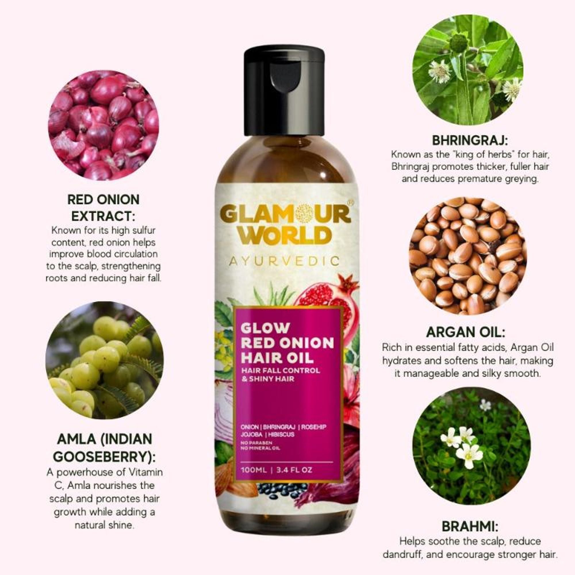 GLAMOUR WORLD AYURVEDIC Glow Red Onion Hair Oil | Grocsy
