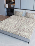 Sangria Maroon & Grey Ethnic Motif Printed 200TC Pure Cotton King Bedsheet Set | Grocsy
