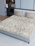 Sangria Maroon & Grey Ethnic Motif Printed 200TC Pure Cotton King Bedsheet Set | Grocsy