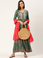 HERE&NOW Women Embroidered Kurta with Trousers & With Dupatta | Grocsy