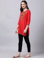 Souchii Women Red Yoke Design Thread Work Grandeur & Majestic Artwork Kurta | Grocsy
