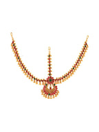 Yellow Chimes Gold-Toned Green Kundan Layered Temple Bridal Traditional Matha Patti | Grocsy