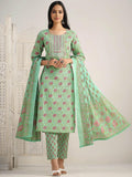 Sangria Floral Printed Gotta Patti Pure Cotton Kurta With Trouser & Dupatta | Grocsy