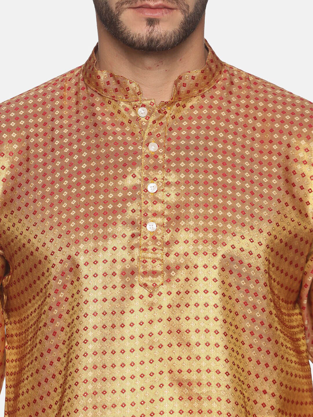 Sethukrishna Men Gold-Toned Self Design Kurta with Churidar | Grocsy