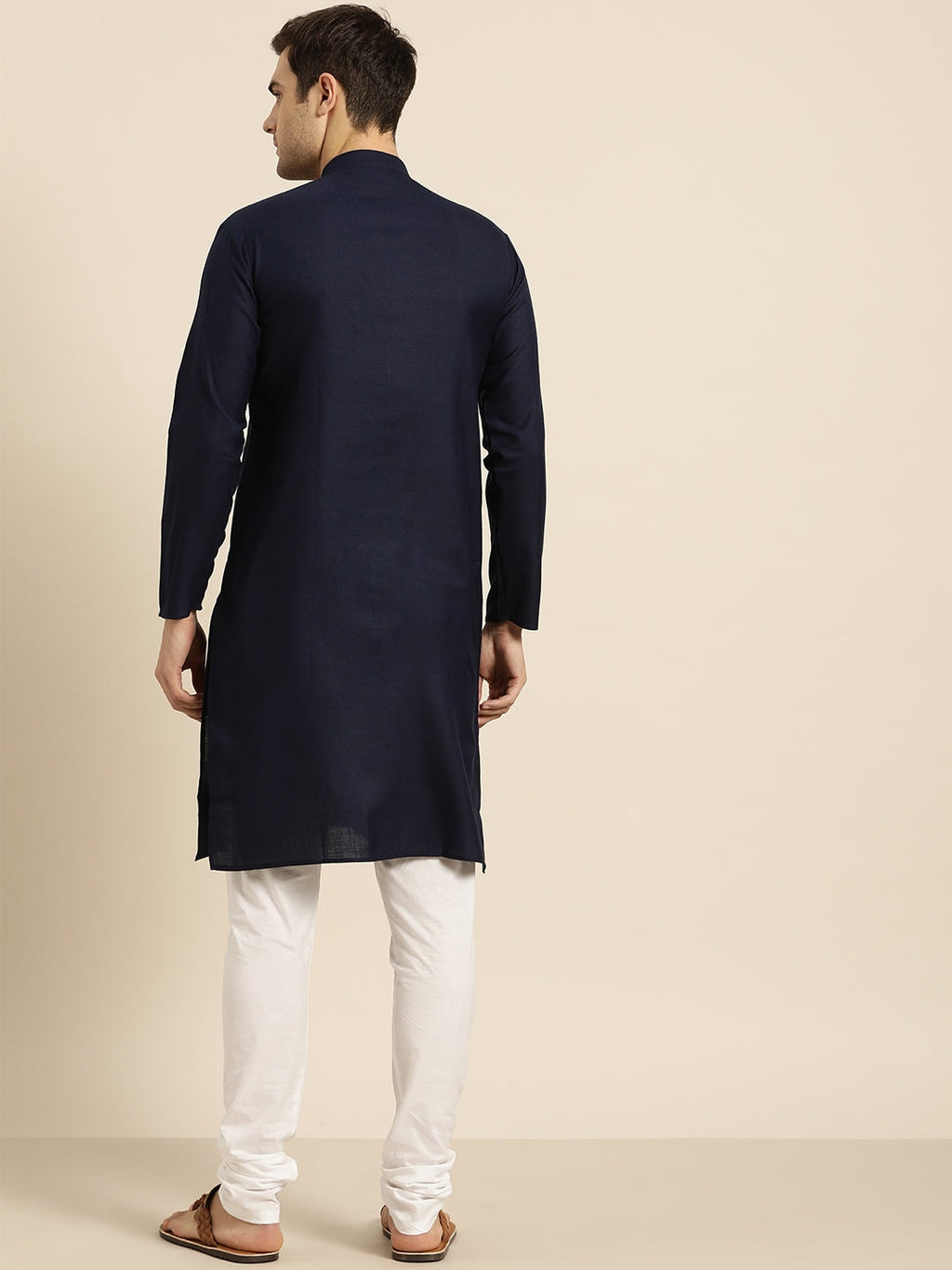 Sojanya Men Navy Blue Solid Straight Kurta | Grocsy