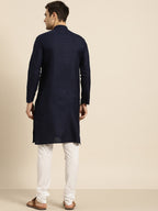 Sojanya Men Navy Blue Solid Straight Kurta | Grocsy