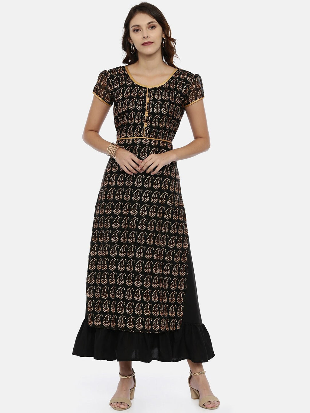 Souchii Black & Yellow Printed Maxi Dress | Grocsy