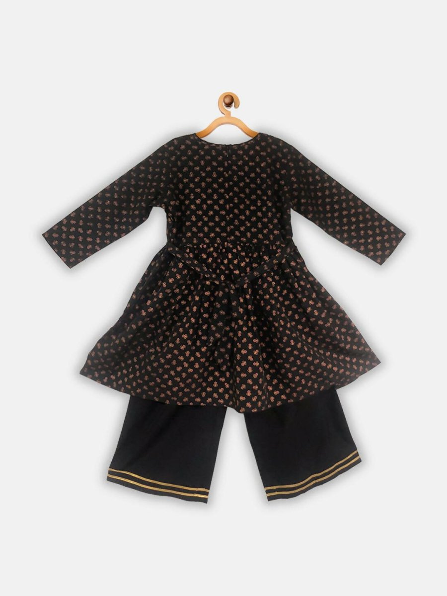 Ahalyaa Black Color Crepe Printed kids Kurta Palazzo Set For Girls | Grocsy