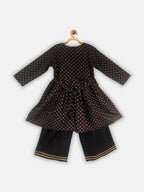 Ahalyaa Black Color Crepe Printed kids Kurta Palazzo Set For Girls | Grocsy