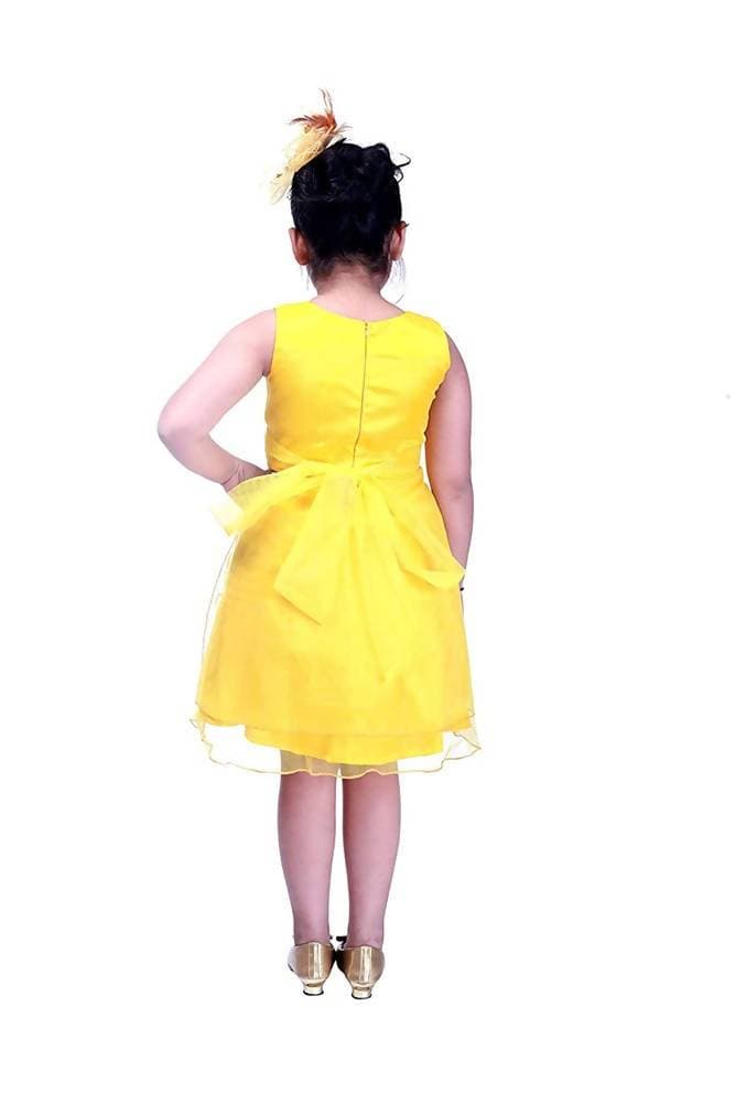 Asmaani Baby Girl's Yellow Color Satin Knee Length Frock (AS-DRESS-22141) | Grocsy