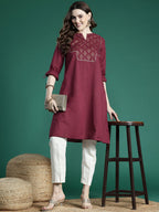 Sangria Ethnic Motifs Printed Gotta Patti Pure Cotton Kurta | Grocsy