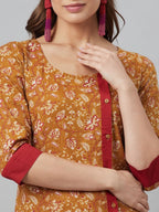Aks Floral Printed Round Neck A-Line Kurta | Grocsy