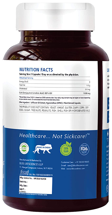 Bliss Welness Weight Management CLA 1000 80% Conjugated Linoleic Acid Capsule | Grocsy
