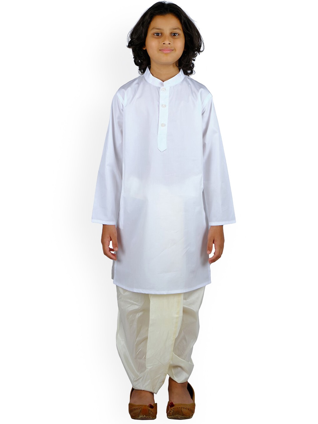 Sethukrishna Boys White Solid Pure Cotton Kurta With Dhoti Pant | Grocsy