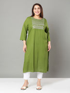 Sztori Plus Size Floral Yoke Design Thread Work Straight Kurta | Grocsy