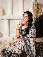 Shree Shyam Fashion Linen Cotton Black & Cream Saree | Grocsy