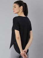MKH Women Black Typography Extended Sleeves Dri-FIT Sports T-shirt | Grocsy