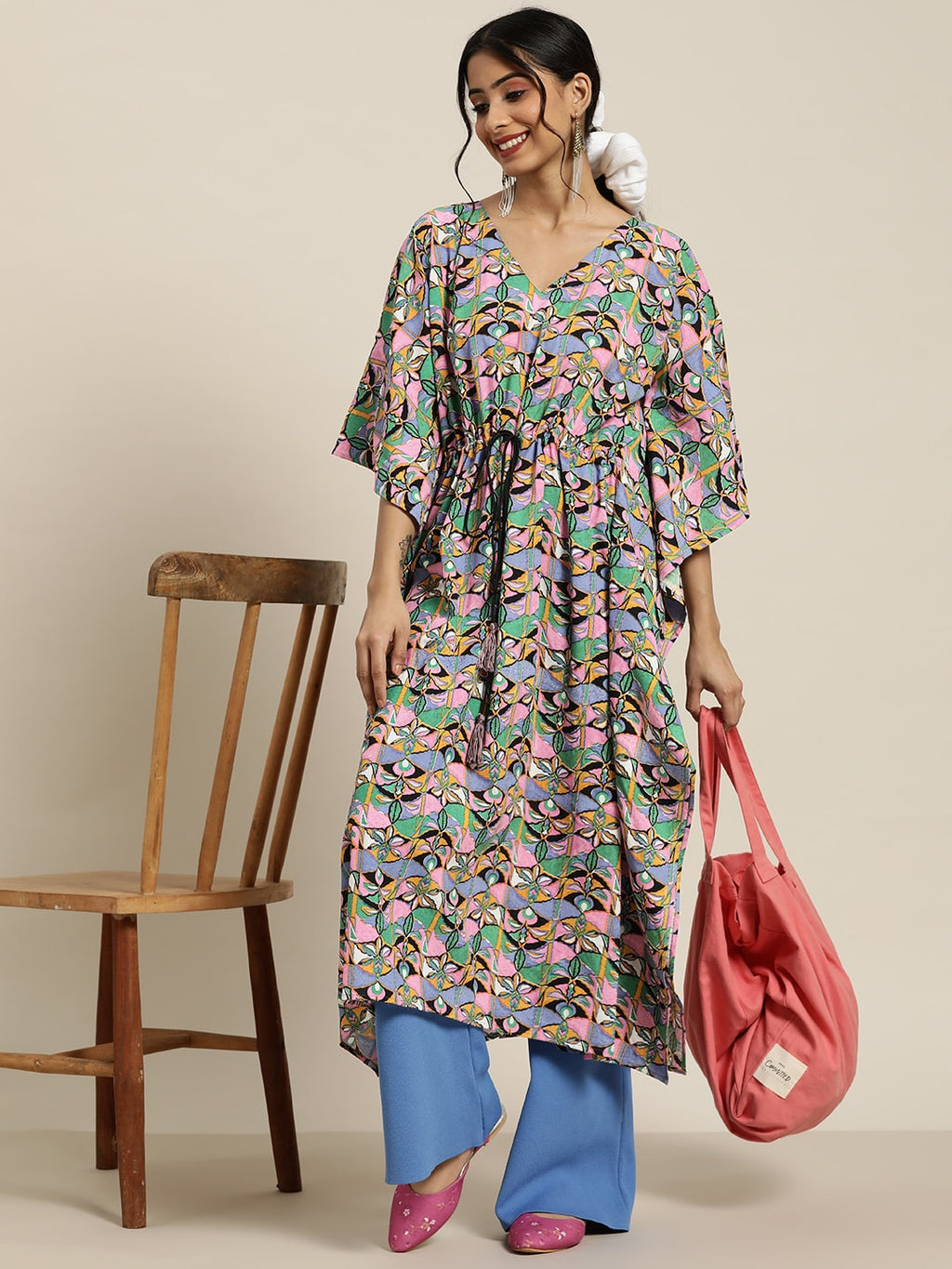 Sangria Gorgeous Green Cotton Kaftan Kurta | Grocsy