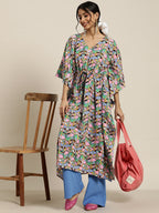 Sangria Gorgeous Green Cotton Kaftan Kurta | Grocsy