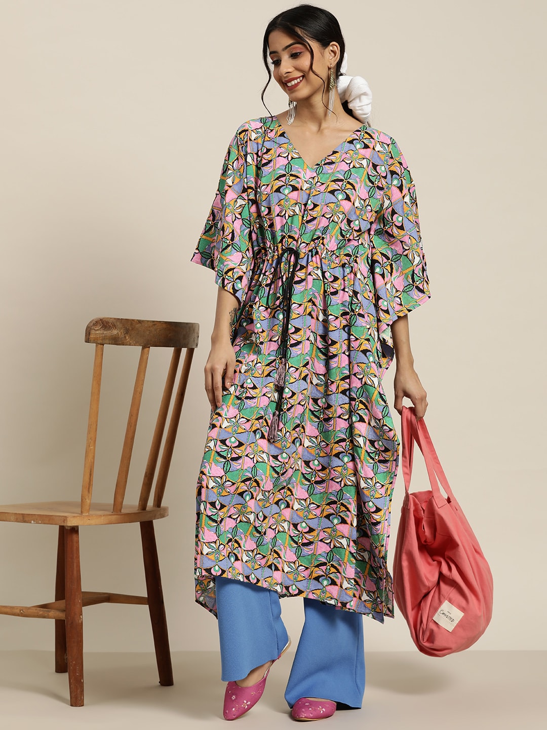 Sangria Gorgeous Green Cotton Kaftan Kurta | Grocsy